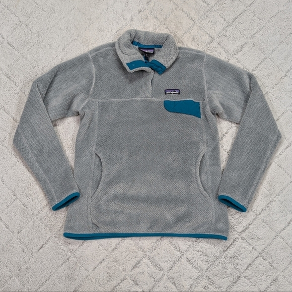 Patagonia Jacket Womens M Gray Teal Re Tool Snap T Fleece Pullover Polartec Soft - Picture 1 of 9